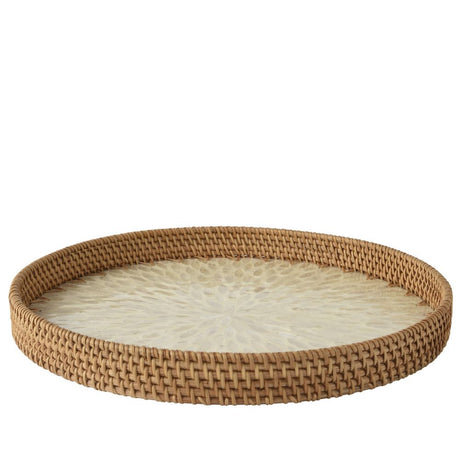 Everlands 38cm Round Rattan Tray with Milk Glue