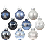 Decoris 3cm Blue/White Assorted Glass Baubles (Pack of 9) - (Choice of 3)
