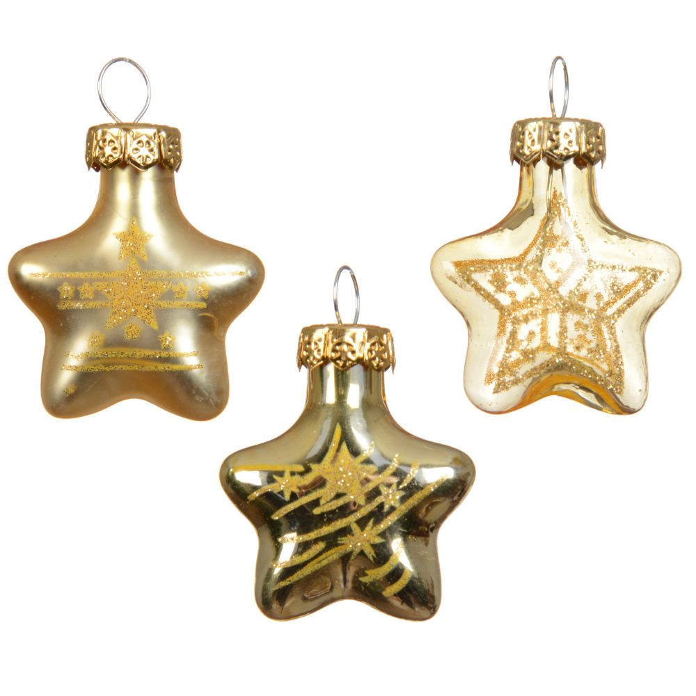 Decoris 3cm Gold Assorted Star Baubles (Pack Of 9)