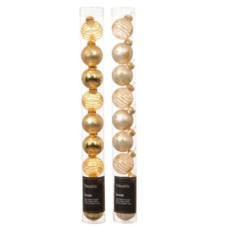 Decoris 3cm Light Gold/Pearl Assorted Baubles- Pack Of 9 (Choice of 2)
