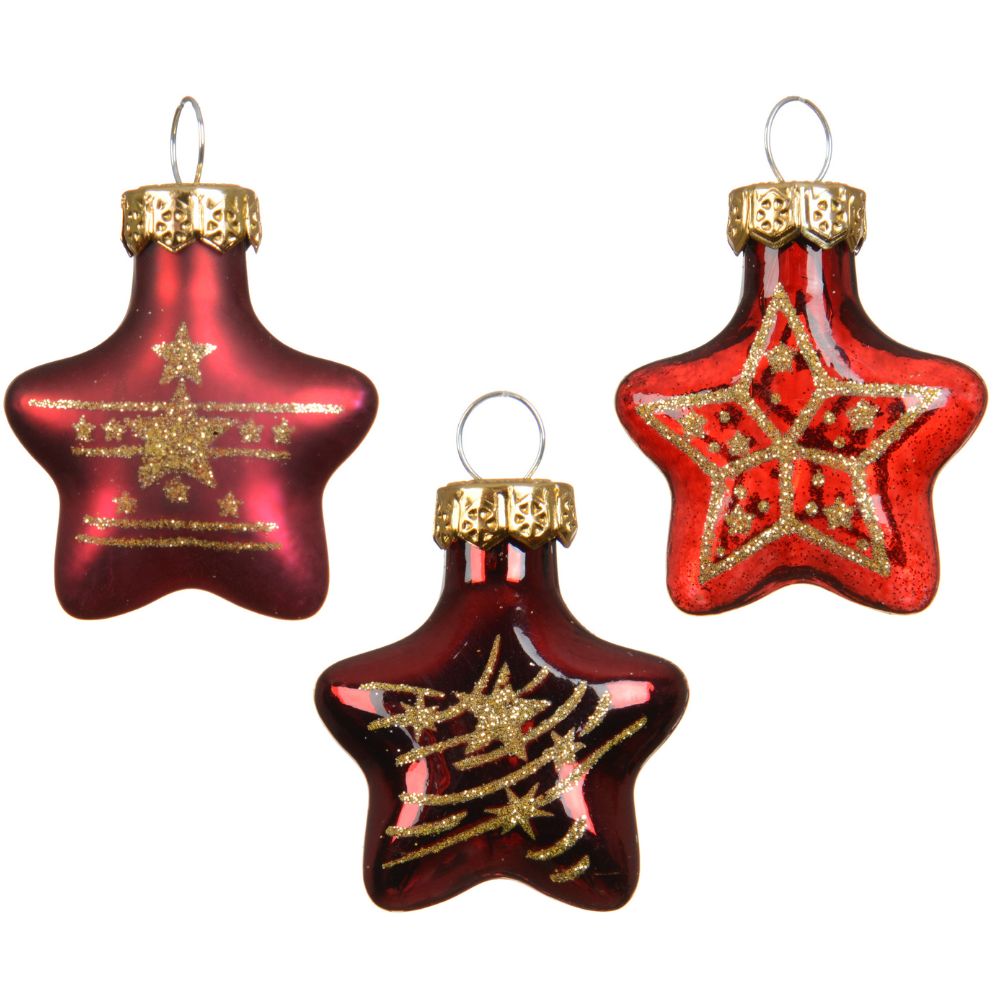 Decoris 3cm Oxblood Assorted Star Baubles (Pack Of 9)