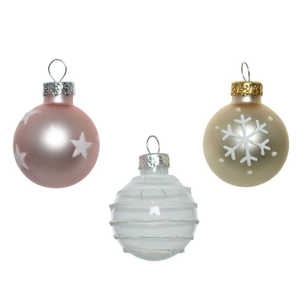 Decoris 3cm Pink Mix Glass Baubles (Set of 9)