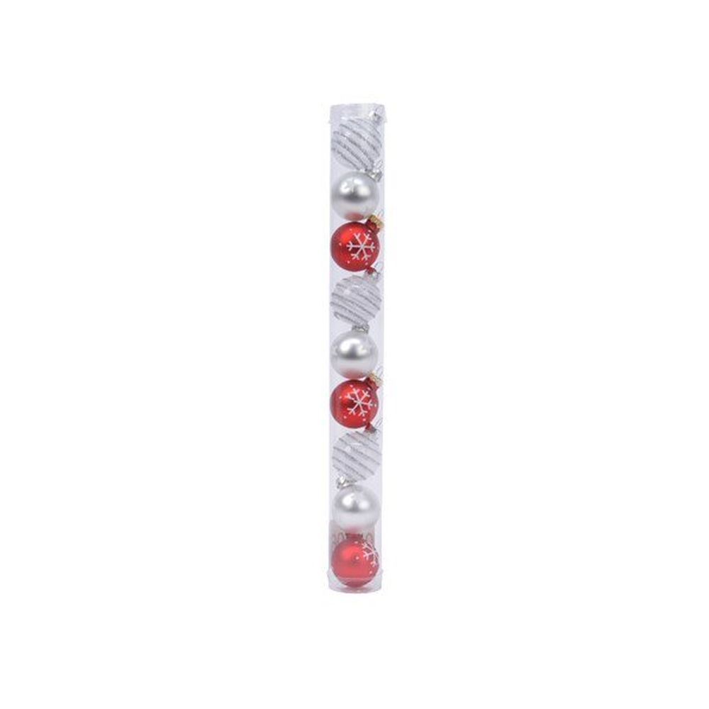 Decoris 3cm Red & White Mix Glass Baubles (Set of 9)