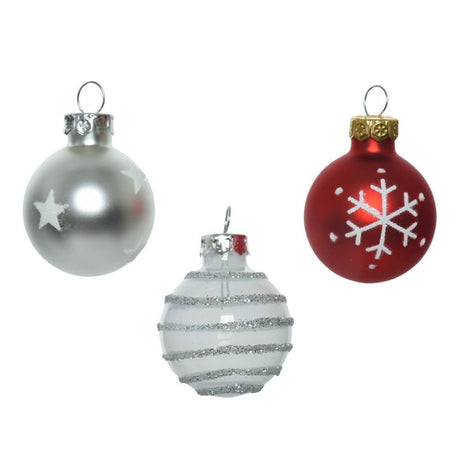 Decoris 3cm Red & White Mix Glass Baubles (Set of 9)