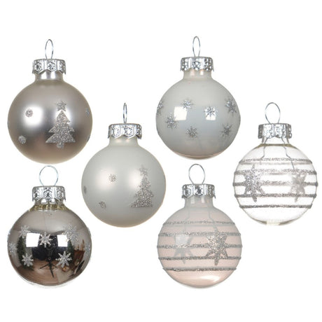 Decoris 3cm White/Silver  Assorted Glass Baubles (Pack of 9) - (Choice of 2)