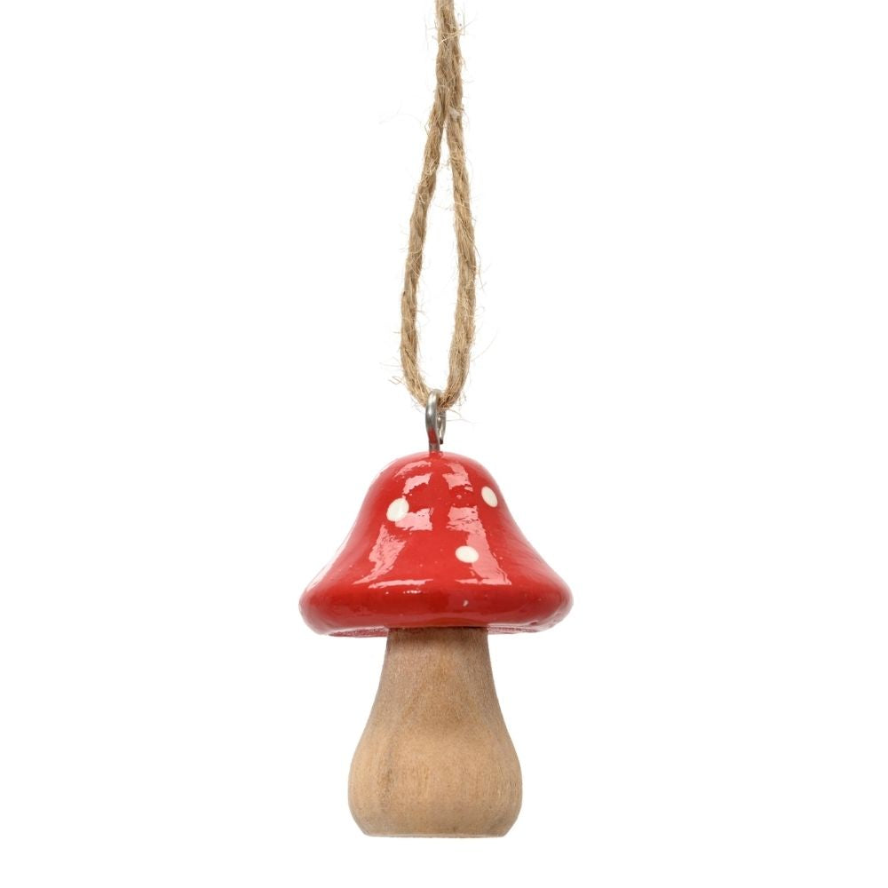 Decoris 4.5cm Mushroom Schima Wood Hanging Decoration - (Choice of 2)