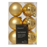 Decoris 6cm Light Gold Shatterproof Baubles (Set of 12)