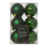 Decoris 6cm Pine Green Shatterproof Baubles (Pack of 12)