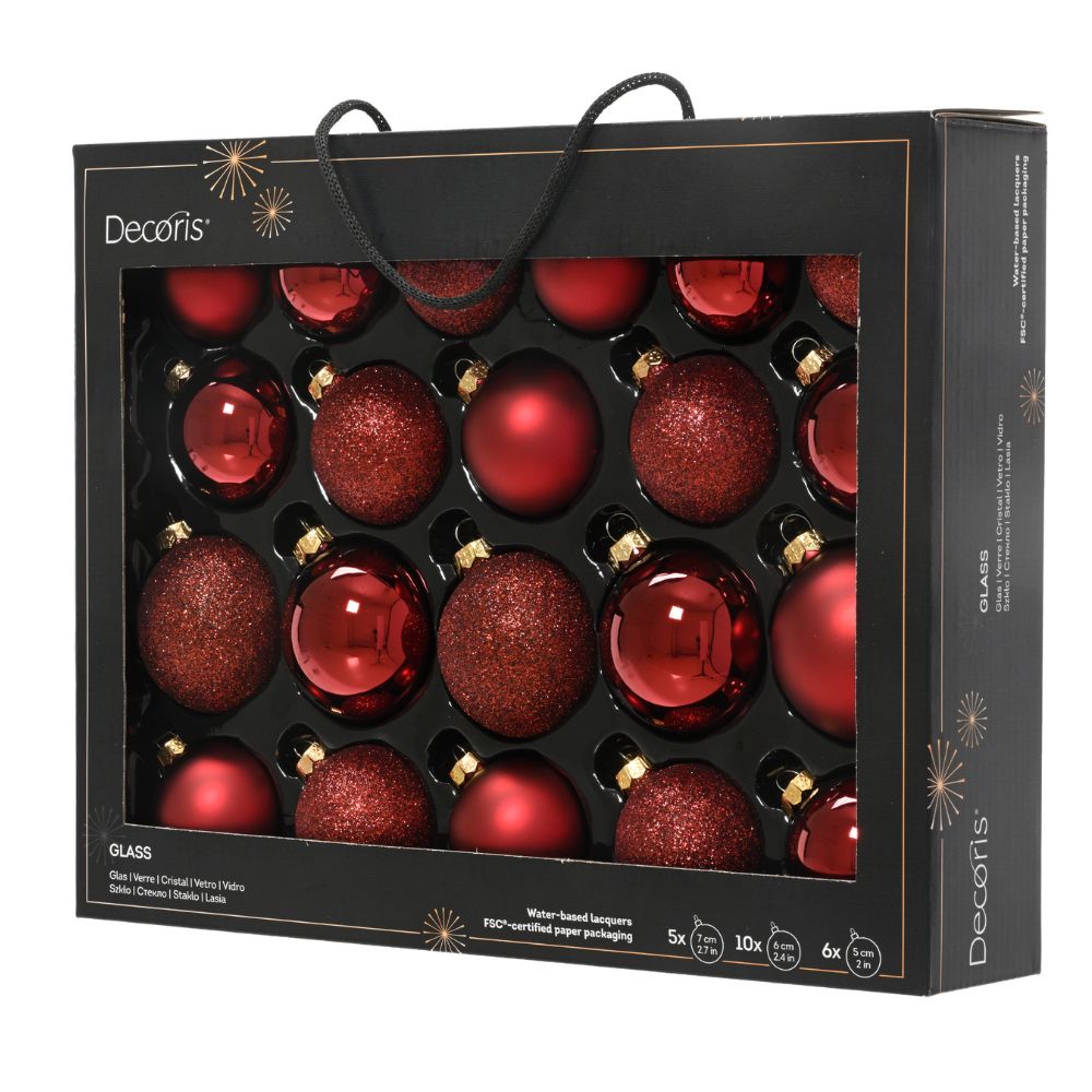 Decoris 7cm Assorted Oxblood Glass Baubles (Pack Of 21)