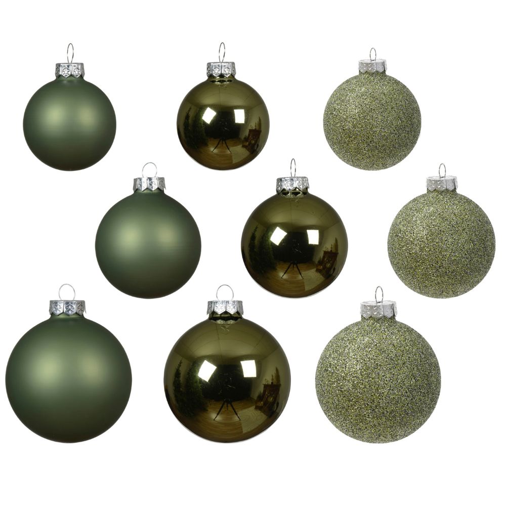 Decoris 7cm Assorted Rosemary Green Glass Baubles (Pack Of 21)