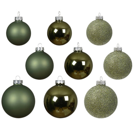 Decoris 7cm Assorted Rosemary Green Glass Baubles (Pack Of 21)