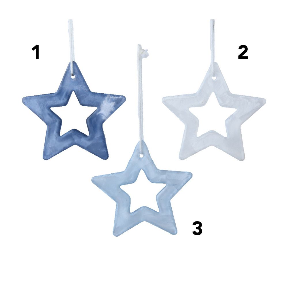 Decoris 8.4cm Glass Star Haning Decorations - Blue - (Choice of 3)