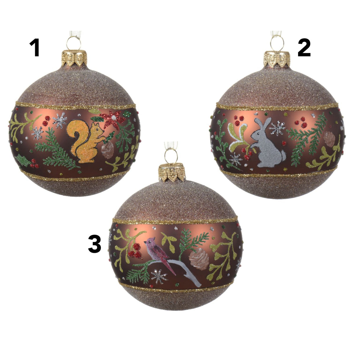 Decoris 8cm Brown Matt Forest Animals Glass Bauble (Choice of 3)