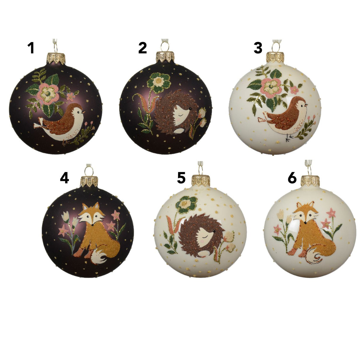 Decoris 8cm Brown/White Forest Animal With Flowers Glass Bauble (Choice of 6)