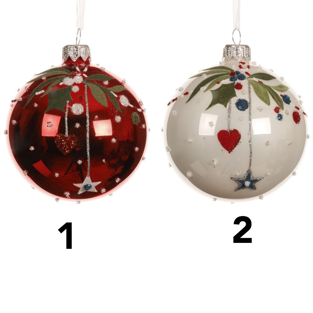 Decoris 8cm Christmas Branch Glass Bauble (Choice of 2)
