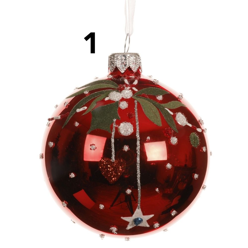 Decoris 8cm Christmas Branch Glass Bauble (Choice of 2)
