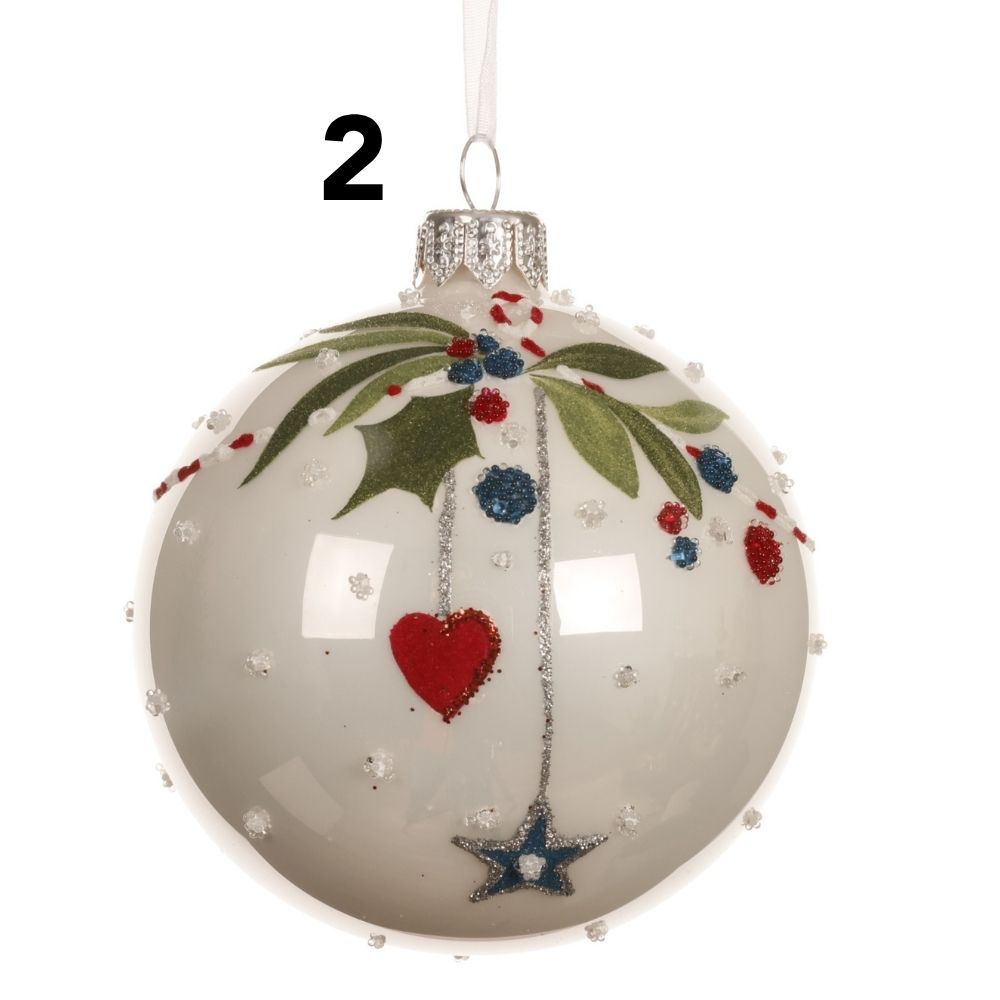 Decoris 8cm Christmas Branch Glass Bauble (Choice of 2)