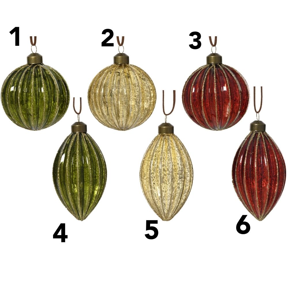 Decoris 8cm Glass Baubles with Glitter Lines (Choice of 6)