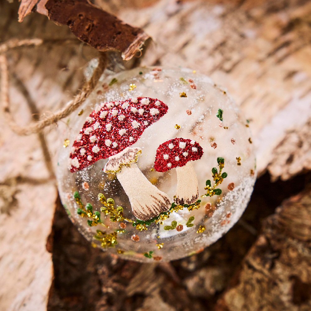 Decoris 8cm Glass Clear Mushroom Bauble