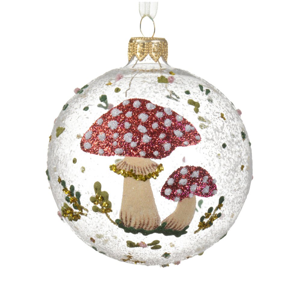 Decoris 8cm Glass Clear Mushroom Bauble