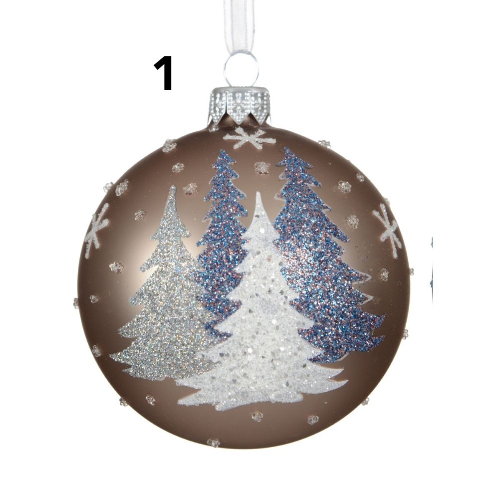 Decoris 8cm Matte Glass Bauble With Christmas Tree Scene (Choice of 2)