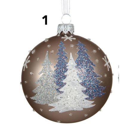 Decoris 8cm Matte Glass Bauble With Christmas Tree Scene (Choice of 2)