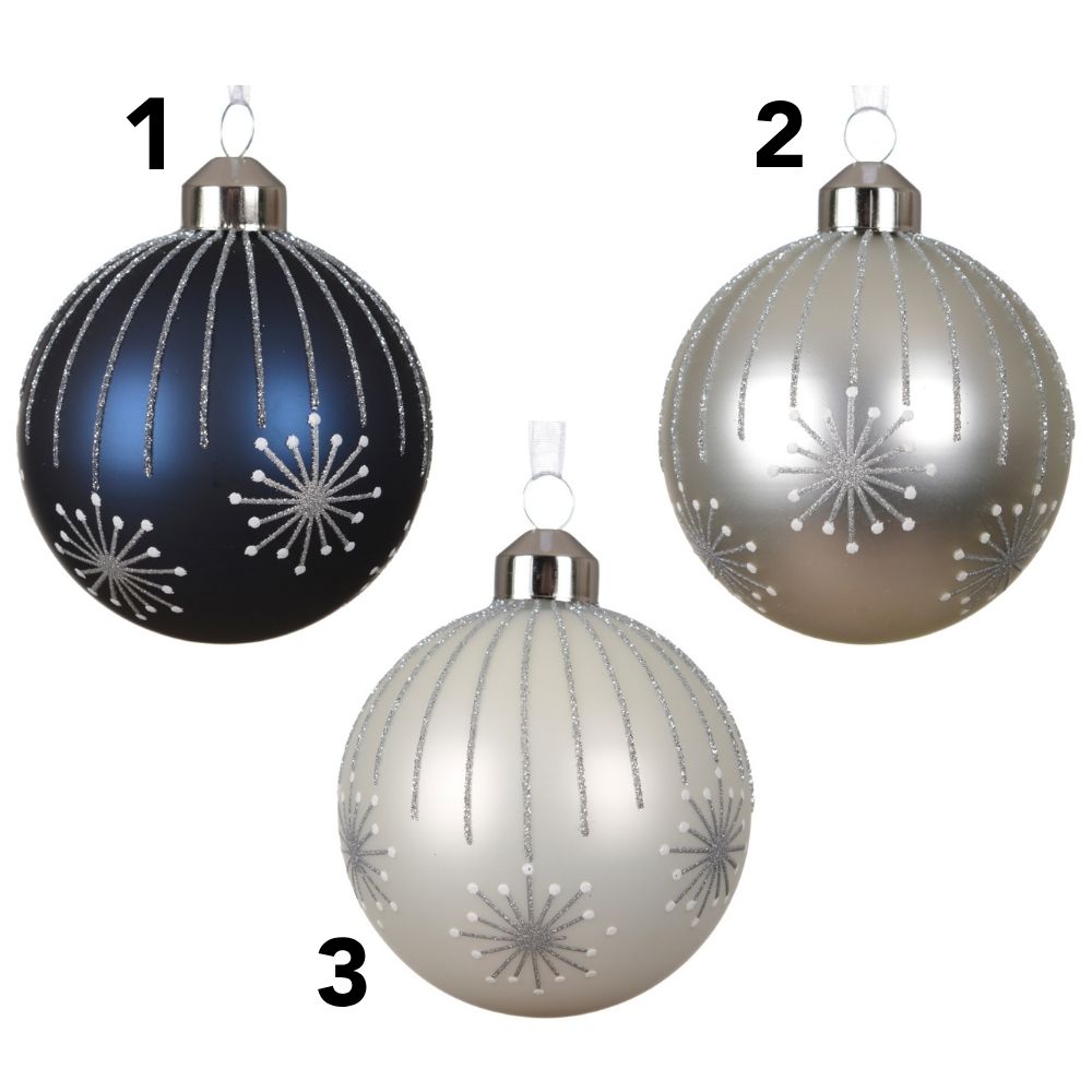 Decoris 8cm Matte Glass Bauble with Fireworks (Choice of 3)
