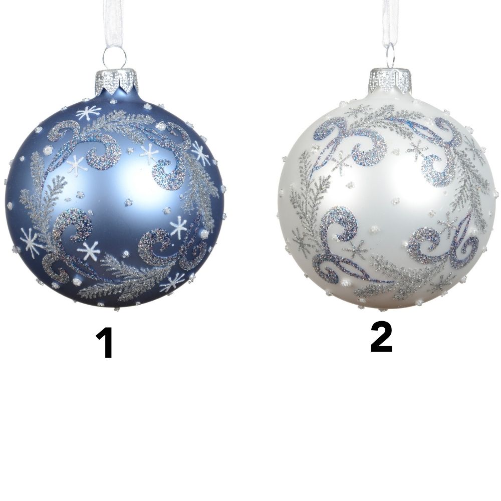 Decoris 8cm Matte Glass Bauble with Wreath (Choice of 2)
