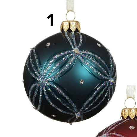 Decoris 8cm Matte Glitter Check Glass Bauble (Choice of 3)