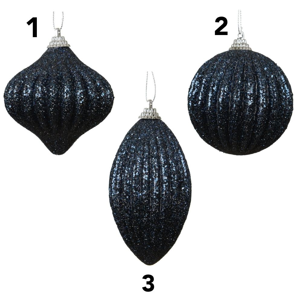 Decoris 8cm Night Blue Foam Glitter Baubles (Choice of 3)