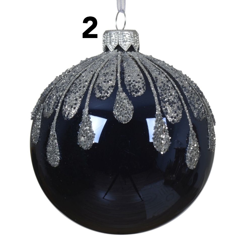 Decoris 8cm Night Blue Glass Bauble with Sparkle Top (Choice of 2)