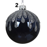 Decoris 8cm Night Blue Glass Bauble with Sparkle Top (Choice of 2)