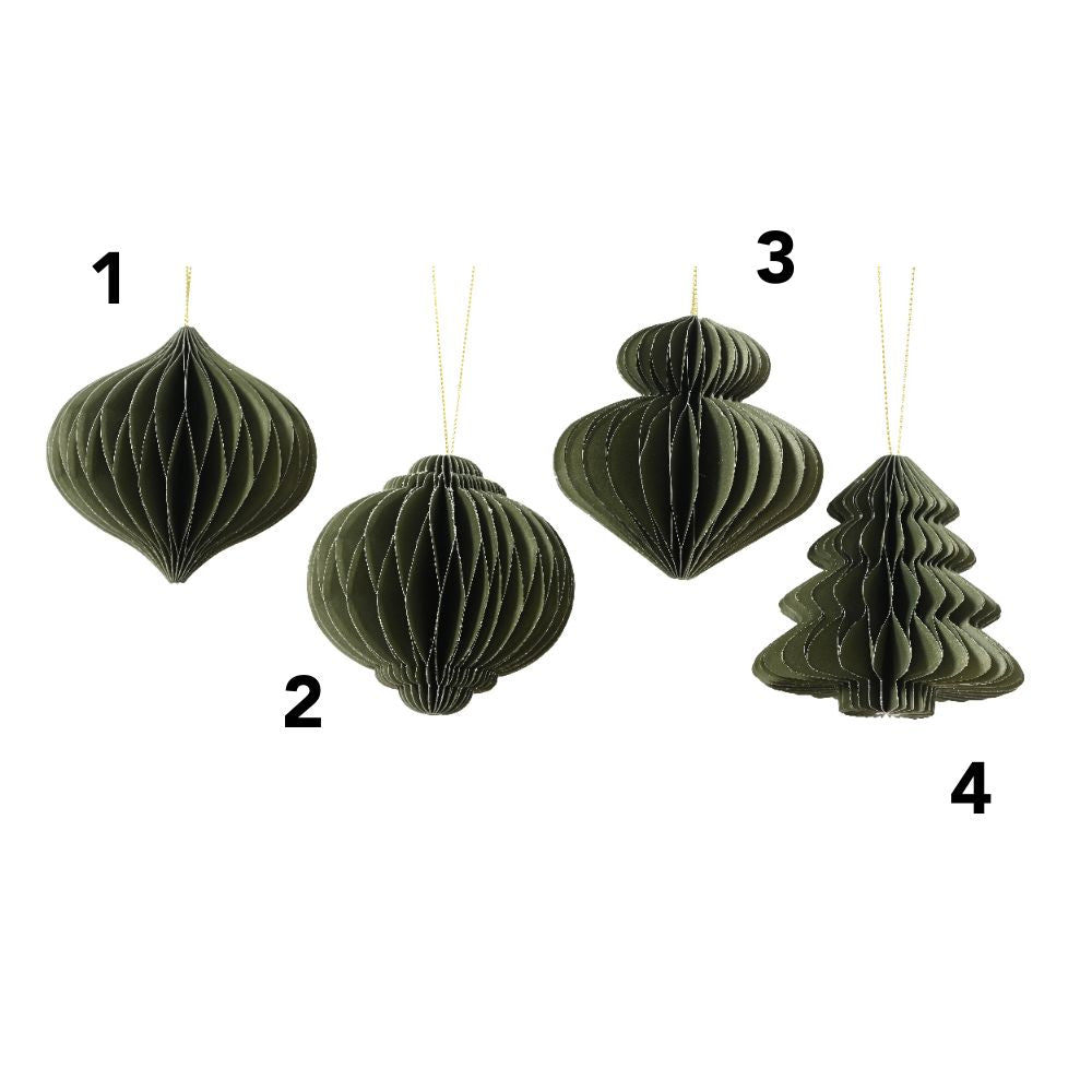 Decoris 8cm Paper Shapes Hanging Decorations - Dark Green - (Choice of 4)