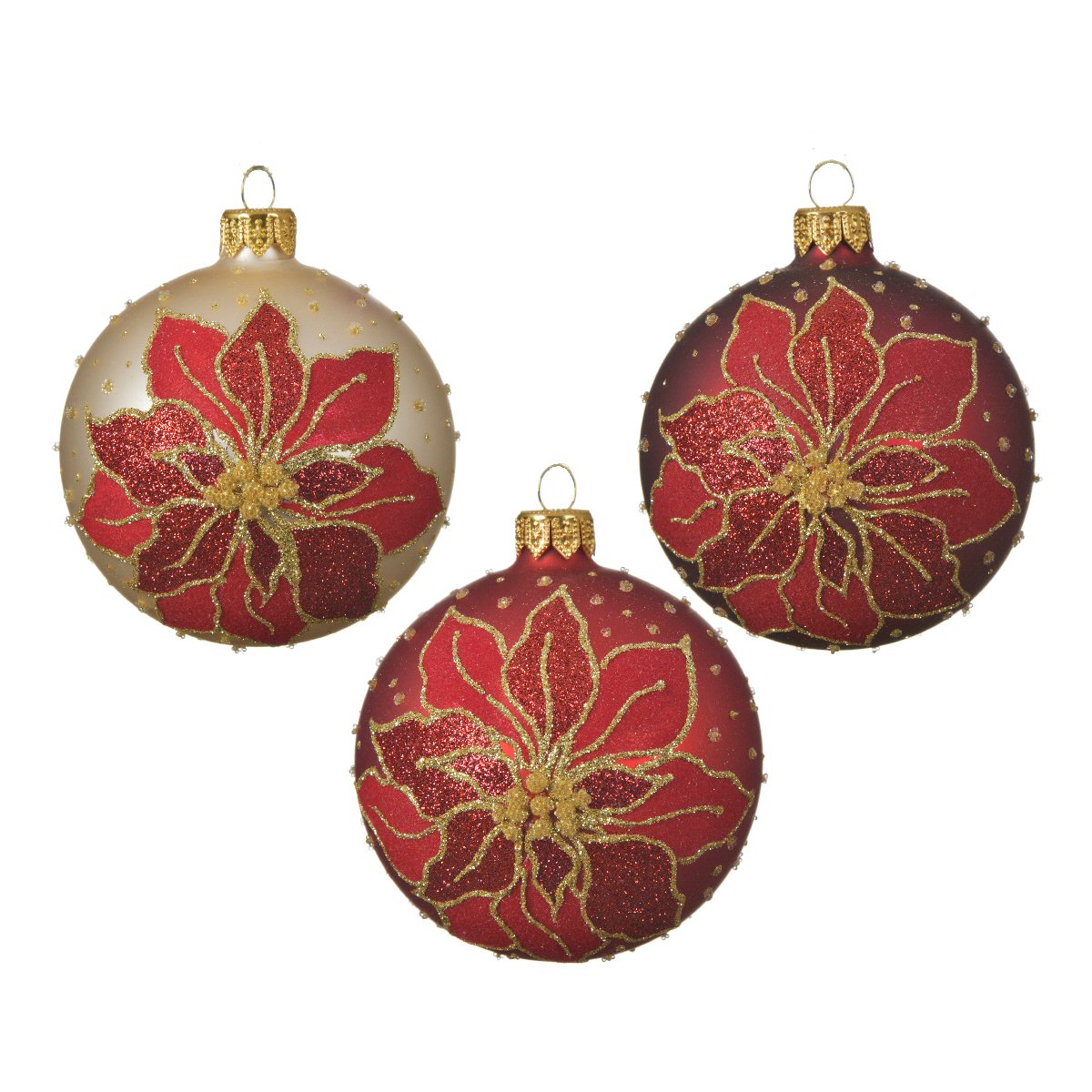 Decoris 8cm Poinsettia Glass Bauble (Choice of 3)