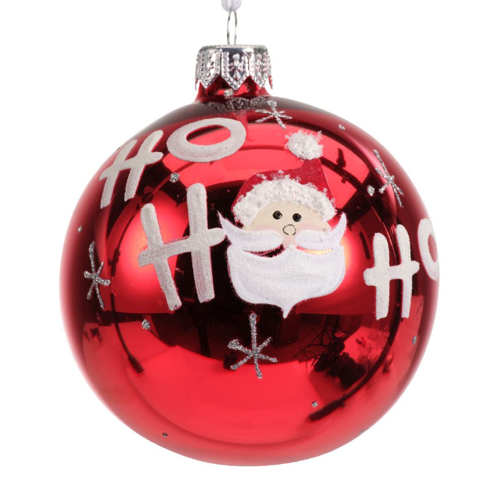 Decoris 8cm Santa Ho Ho Ho Glass Bauble (Choice of 2)