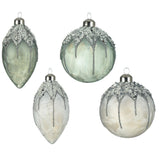Decoris 8cm Silver Glitter Beaded Sequins Glass Bauble (Choice of 4)