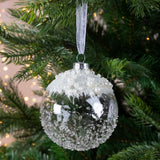 Decoris 8cm Speckled Clear Ice & Pearl Glass Bauble