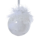 Decoris 8cm Transparent Bauble with White Feathers