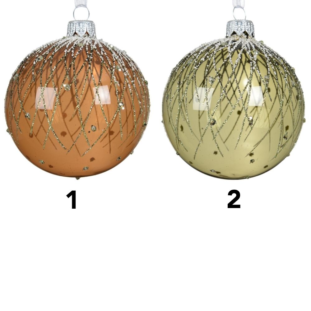 Decoris 8cm Transparent Glass Bauble with Glitter Lines (Choice of 2)