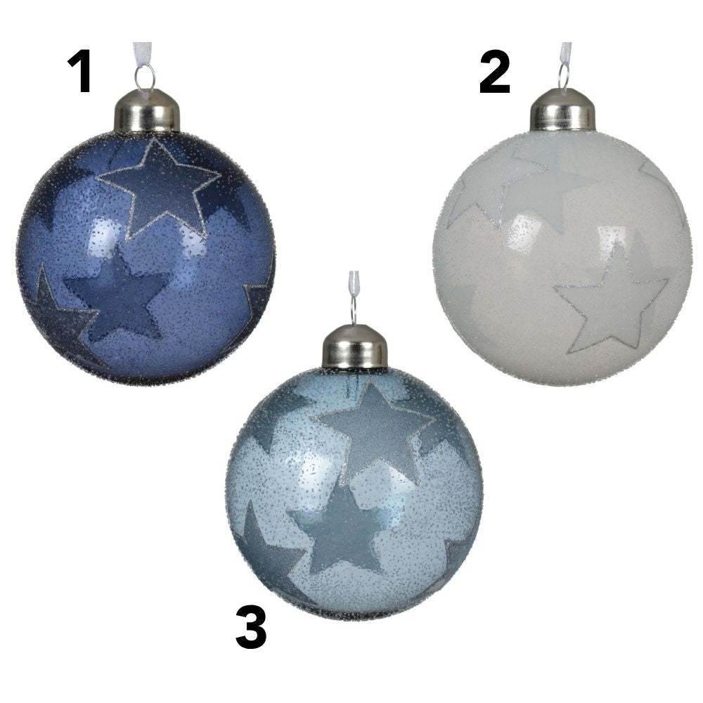 Decoris 8cm Transparent Glass Bauble with Stars (Choice of 3)