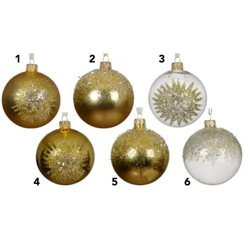 Decoris 8cm White/Gold Glass Shiny/Matte Diamond Bead Baubles (Choice of 6)