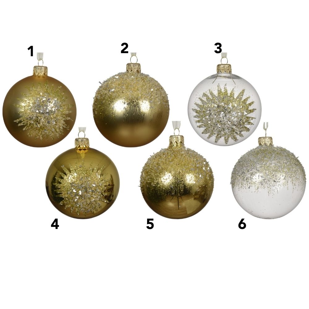 Decoris 8cm White/Gold Glass Shiny/Matte Diamond Bead Baubles (Choice of 6)