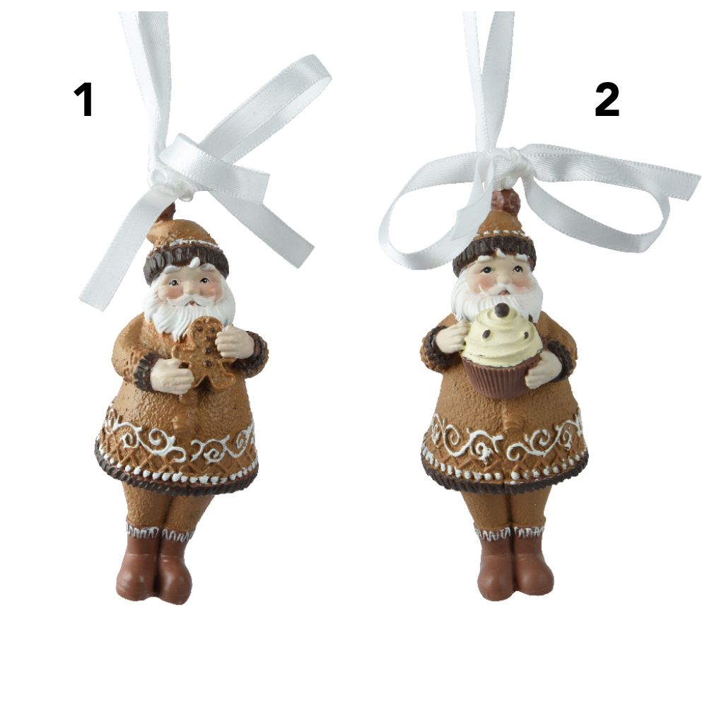 Decoris 9cm Resin Sweet Santa Hanging Decoration - Brown - (Choice od 2)