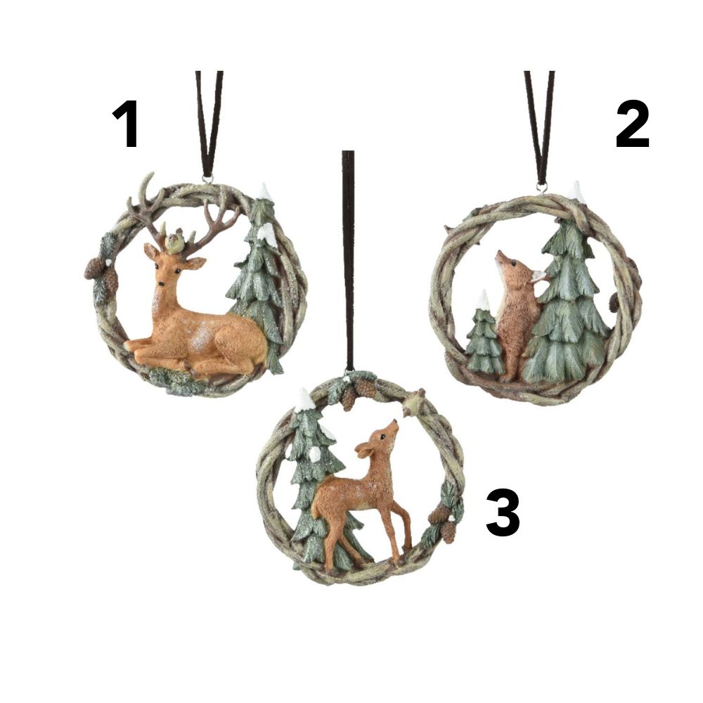 Decoris 10cm Animal in Wreath Hanging Decoration (Choice of 3)