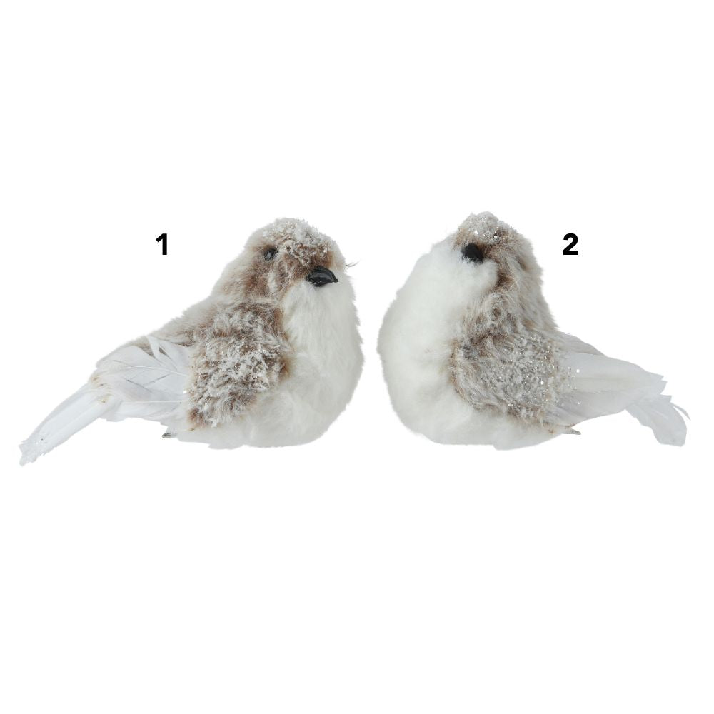 Decoris Artificial Clip on Birds with Fur - White - (Choice of 2)
