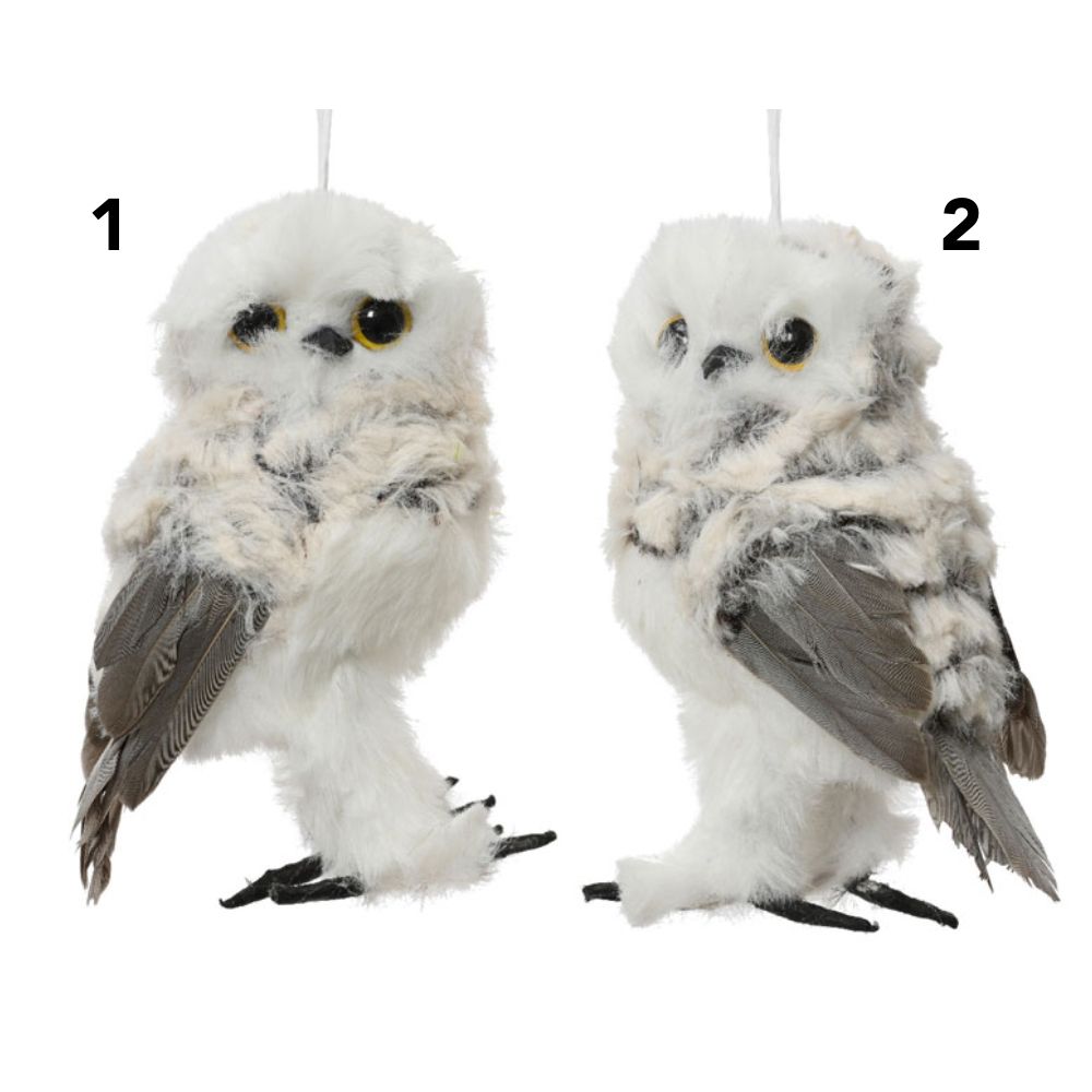 Decoris 13cm Artificial Fur Feathers Owls - White - (Choice of 2)