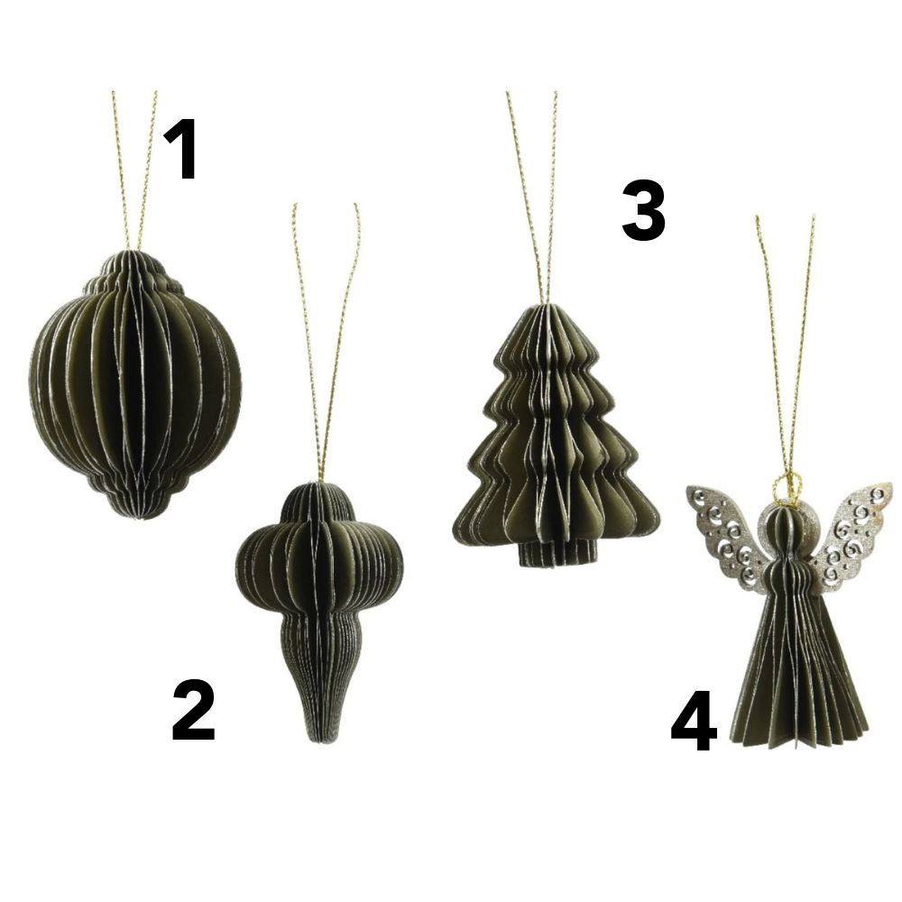 Decoris 6cm Assorted Hanging Paper Decoration - Green - (Choice of 4)