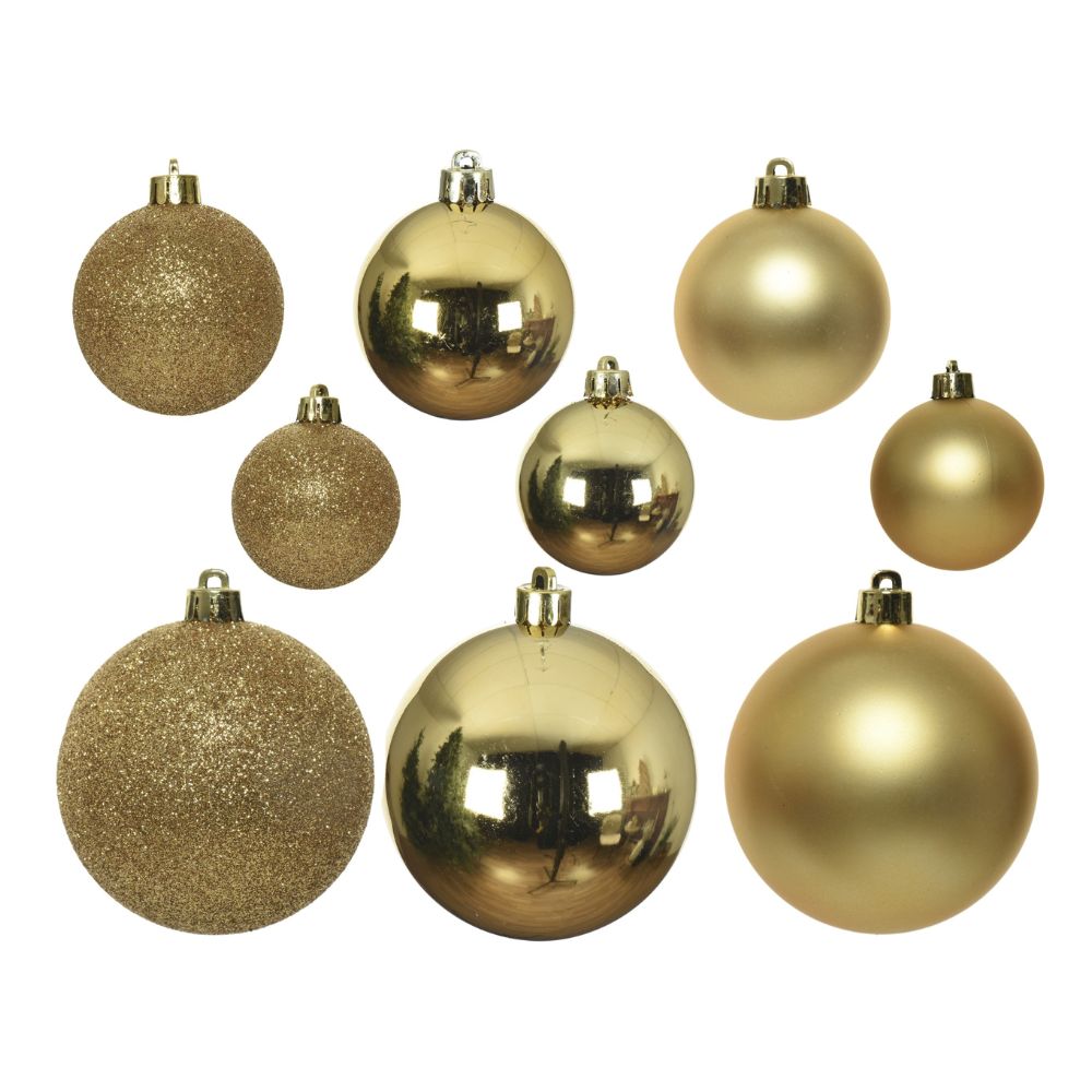 Decoris Assorted Size Light Gold Shatterproof Baubles (Set of 30)