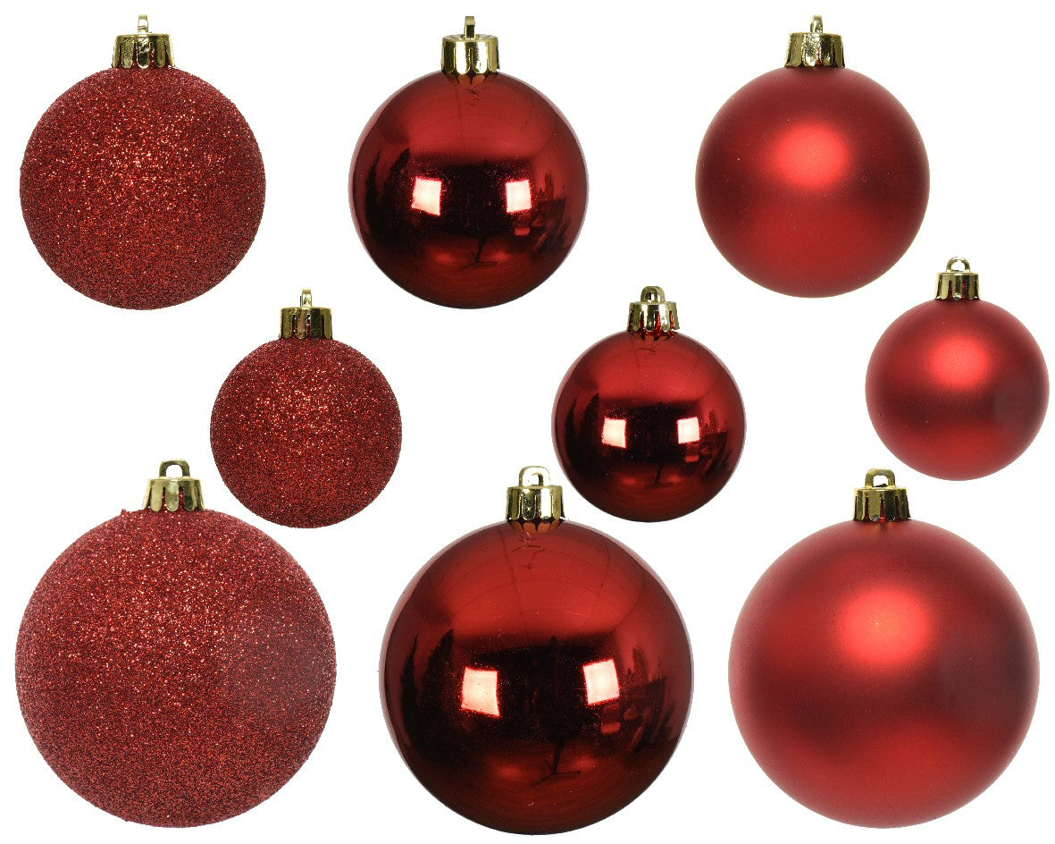 Decoris Assorted Size Red Shatterproof Baubles (Set of 30)