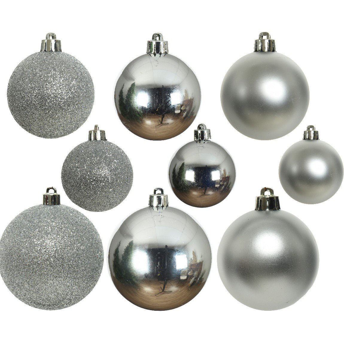 Decoris Assorted Size Silver Shatterproof Baubles (Set of 30)